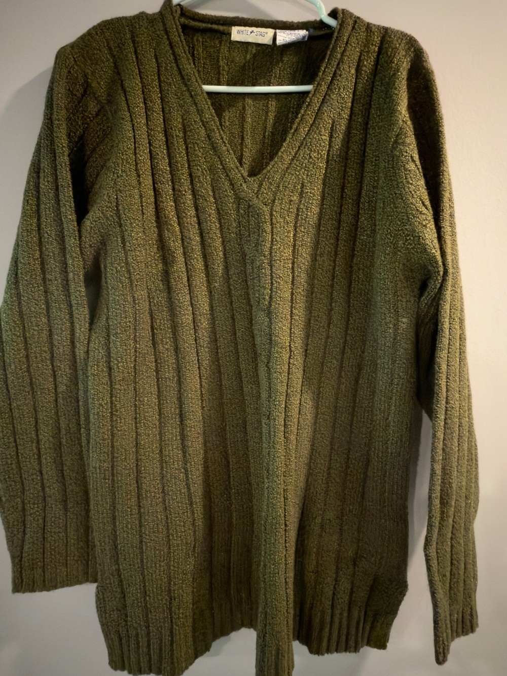 Olive Green V-Neck Ribbed Men's Sweater